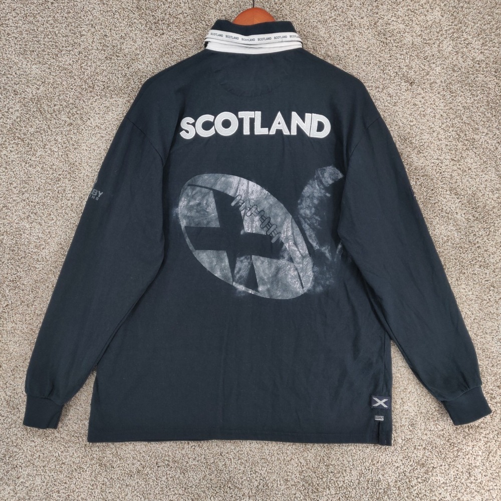 Scotland Rugby Shirt Mens Medium Blue Long Sleeve Jersey Rugby Nations Polo